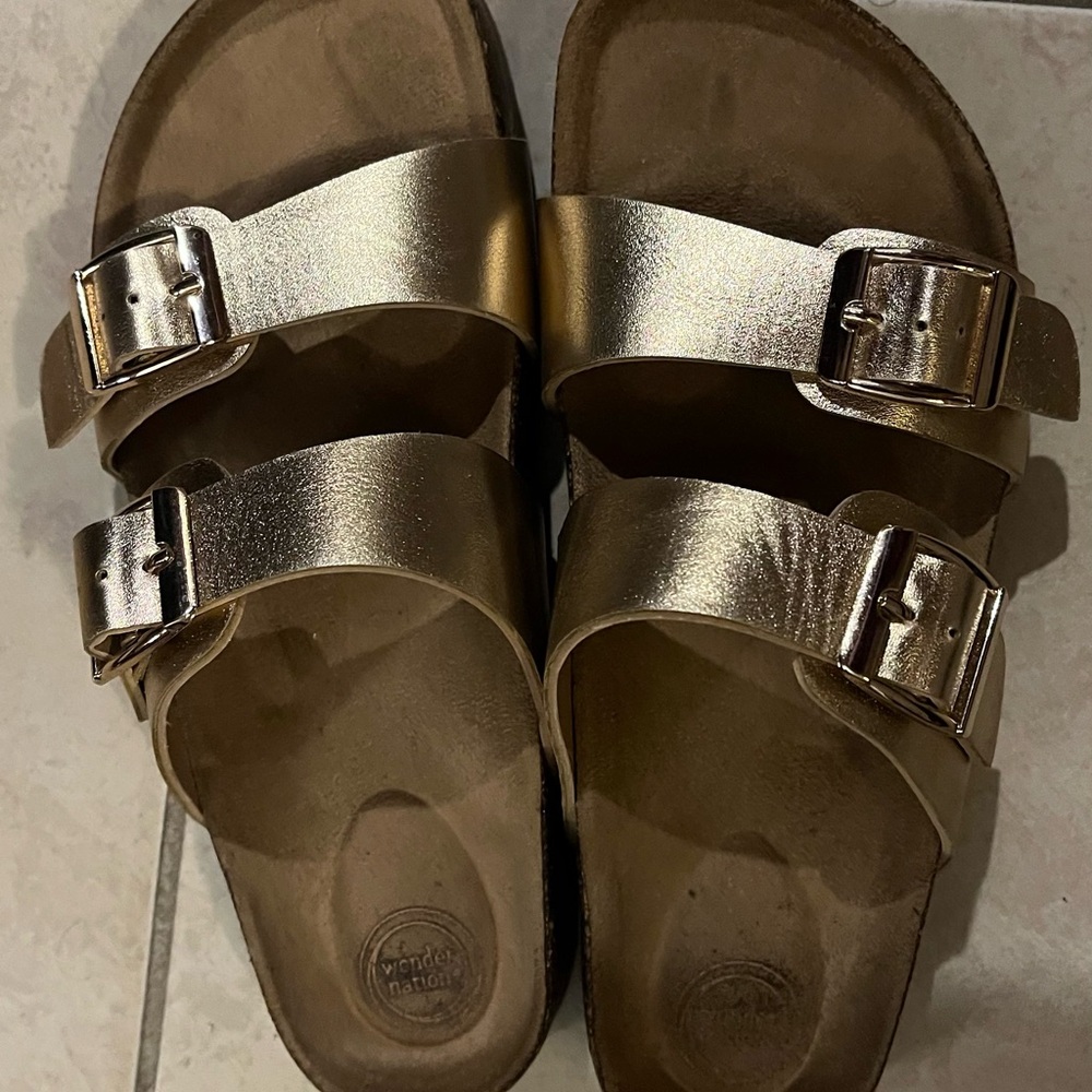 Gold Metallic Slide Sandals